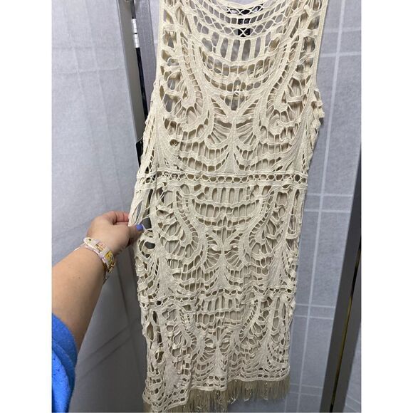 INC NEW $140 Birch Tree Sz 8 Tan Knit Under Slip Fringe Cotton - Picture 9 of 11